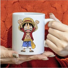 One Piece Hasır Şapkalı Luffy Baskılı Hediyelik Beyaz Kupa Bardak