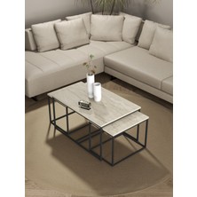 Orta Sehpa ve Zigon Yan Sehpa Flora Set Traverten