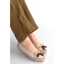 Alfaze Aksesuarlı Ortopedik Topuk Dikenine Karşı Özel Üretim Babet Ayakkabı Bej Topuk Boyu 1 cm