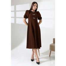 Ezraa Karpuz Kollu Metal Aksesuarlı Midi Boy Elbise Kırmızı