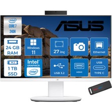 Asus V470VAK Intel® Core™ 7 240H 5.2ghz 24GB Ddr5 1tb SSD 27" Fhd 100HZ 300NITS Srgb: %100 WIN11PRO Beyaz Allınone Bilgisayar 27C716512W0DP08+ZETTAUSBBELLEK