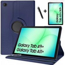 M.TK Moveteck Samsung Galaxy Tab A11 Plus / A9 Plus 11 Inç Tablet Kılıf 360 Derece Dönebilen Kapaklı Kılıf + Ekran Koruyucu+ Kalem Set SM-X230