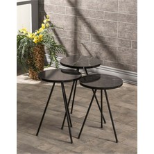 Zigon Sehpa 3 Lü Metal Ayak  Siyah Mermer Desen