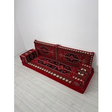 Bakırözü Home Sedir Deseni Şark Köşesi Takımı 70X190 cm  5 Parça Dolu Set - Kırmızı (Çökmeyen Sünger)