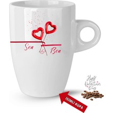 Caisya Sevgililer Günü Hediyesi Kalpli Isimli Baskılı Porselen Latte Kupa Bardak Beyaz