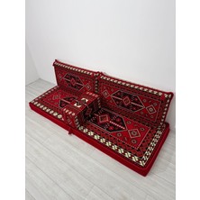 Bakırözü Home Sedir Deseni Şark Köşesi Takımı 70X190 cm  4 Parça Dolu Set - Kırmızı (Çökmeyen Sünger)