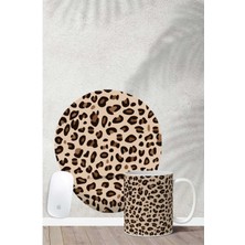 Leopar Desenli 2 Bilek Destekli Mouse Pad Kupa Seti
