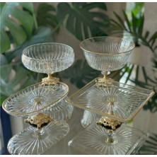 Çnr Home Collection 4 Parça Golda Detaylı Metal Ayak 4 Parça Sunum & Servis Seti