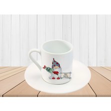 Noel Yyılbaşı Temalı Şapkalı Cüce Baskılı Türk Kahve Fincanı