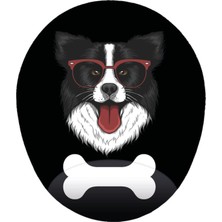 Gözlüklü Collie Köpek Siyah Zemin - Bilek Destekli Köpekli Mouse Pad 20X23 cm