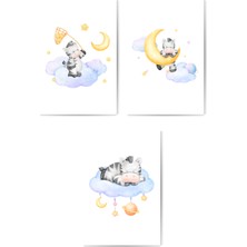 GLASSİFY 3’lü Pastel Yavru Zebra & Bulut Mdf Çocuk Odası/bebek Odasıtablo Seti