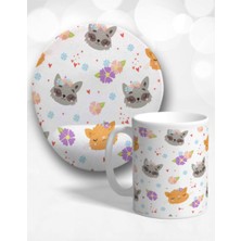 Flower Cat Oval Bilek Destekli Mouse Pad ve Kupa Bardak Seti