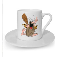 Mağara Adamı Baskılı Beyaz Türk Kahvesi Fincanı