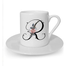 R Harfi Baskılı Beyaz Türk Kahvesi Fincanı