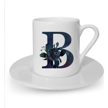 Siyah Gül B Harfi Baskılı Beyaz Türk Kahvesi Fincanı