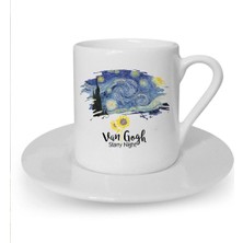 Van Gogh Yıldızlı Gece Baskılı Beyaz Türk Kahvesi Fincanı