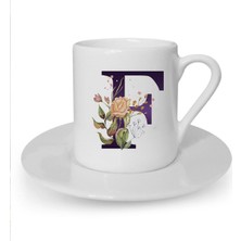 Kahverengi Gül F Harfi Baskılı Beyaz Türk Kahvesi Fincanı