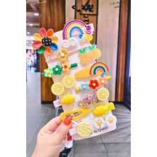 Liground Sarı Simli Silikon Kız Çocuk Saç Tokası Seti 14’lü Simli Renkli Desenli Çıtçıt, Peluş ve Figürlü Toka Çiçek