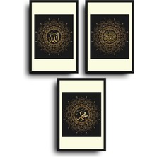 GLASSİFY Allah, Muhammed, Kelime-I Tevhid 3'lü Islami Anlamlı Mandala Desenli Mdf Tablo Seti