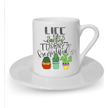 Kaktüs Baskılı Beyaz Türk Kahvesi Fincanı