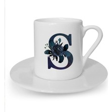 Siyah Gül S Harfi Baskılı Beyaz Türk Kahvesi Fincanı