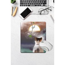 Gün Batımını Seyreden Kedi Baskılı Bilek Destekli Dikdörtgen Mouse Pad