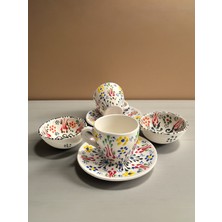 Artistic Quality Dekoratif 2 Kişilik Lale Tasarımlı Tamamen El Yapımı Kahve Fincan Seti ve Çerezlik-Sosluk