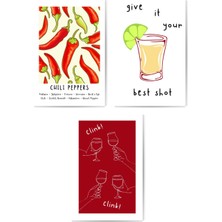 GLASSİFY "best Shot" & Chillies 3'lü Mdf Tablo Seti