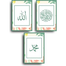 GLASSİFY Allah, Muhammed, Kelime-I Tevhid 3'lü Anlamlı Islami Tablo Seti