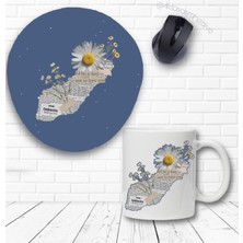 Gazete Papatya Baskılı Kupa Bardak ve Bilek Destekli Mouse Pad Seti