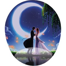Mavi Gece Ay Yıldızlar ve Ateş Böcekleri - Bilek Destekli Oval Mousepad