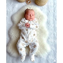 Beren %100 Pamuklu Ribana Esnek Kumaş Bebe Yaka Çiçekli Kız Bebek Tulum