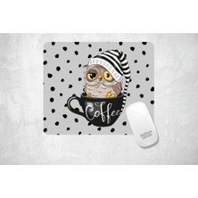 Kahve Sever Gececi Baykuş - Kare Baskılı Mouse Pad