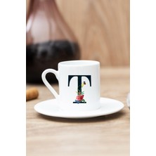 Beyaz T Harfi Çiçek Tasarım Türk Kahvesi Fincanı