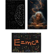 GLASSİFY 3’lü Modern Fizik ve Einstein Temalı Mdf Tablo Seti