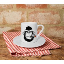 Pürolu Goril Baskılı Beyaz Türk Kahvesi Fincanı