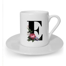 E Harfi Baskılı Beyaz Türk Kahvesi Fincanı