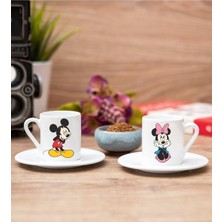 Mickey Mouse Sevgililere Özel Sevgili Hediye 2li Set Beyaz Kahve Fincanı