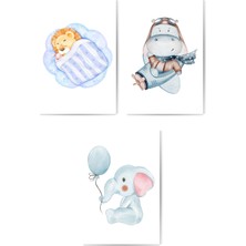 GLASSİFY 3’lü Sevimli Hayvanlar & Macera Temalı Mdf Çocuk Odası/bebek Odası Tablo Seti