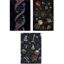 GLASSİFY 3’lü Dna, Uzay ve Kimya Temalı Mdf Tablo Seti