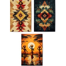 GLASSİFY 3’lü Etnik Figürler ve Geometrik Desenli Mdf Tablo Seti