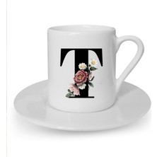 T Harfi Baskılı Beyaz Türk Kahvesi Fincanı, Şık ve Zarif Tasarım