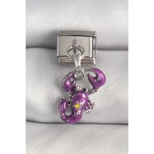 Nacario 316L Çelik Gümüş Renk Sallantı Mor Yengeç Model Yıldız Detay Nomination Charm