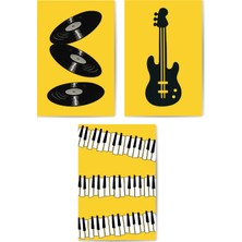 GLASSİFY 3’lü Retro Müzik & Enstrüman Mdf Tablo Seti