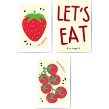 GLASSİFY Çilek ve Domates (Fragola, Pomodoro) Temalı 3'lü Mdf Tablo