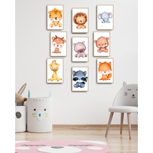 GLASSİFY Sevimli Hayvanlar 9'lu Mdf Çocuk Odası Tablo Seti