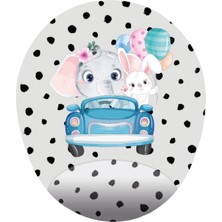 Yavru Fil ve Tavşan - Baskılı Özel Tasarım Oval Mouse Pad