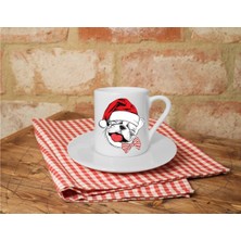 Yılbaşı Temalı Sevimli Köpek Baskılı Beyaz Türk Kahvesi Fincanı