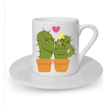 Kaktüs Çift Baskılı Beyaz Türk Kahvesi Fincanı