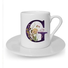 Kahverengi Gül G Harfi Baskılı Beyaz Türk Kahvesi Fincanı